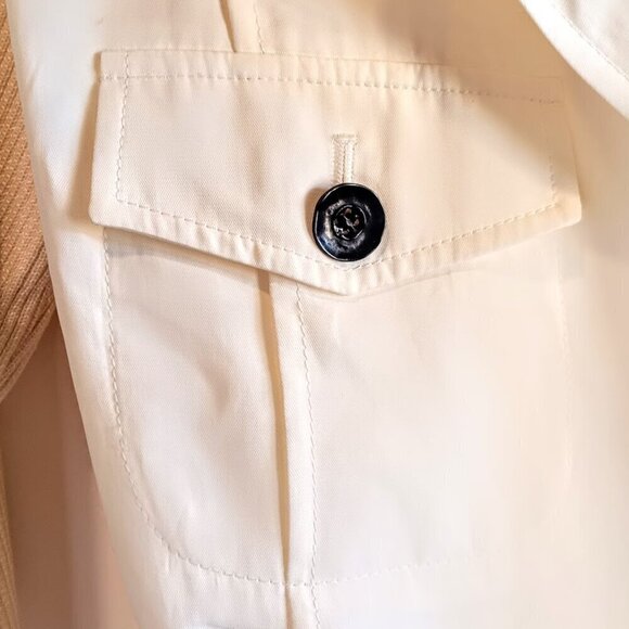 St. John Cream Ribbed Knit Sleeve Asymmetrical Zip Jacket - Picture 3 of 10